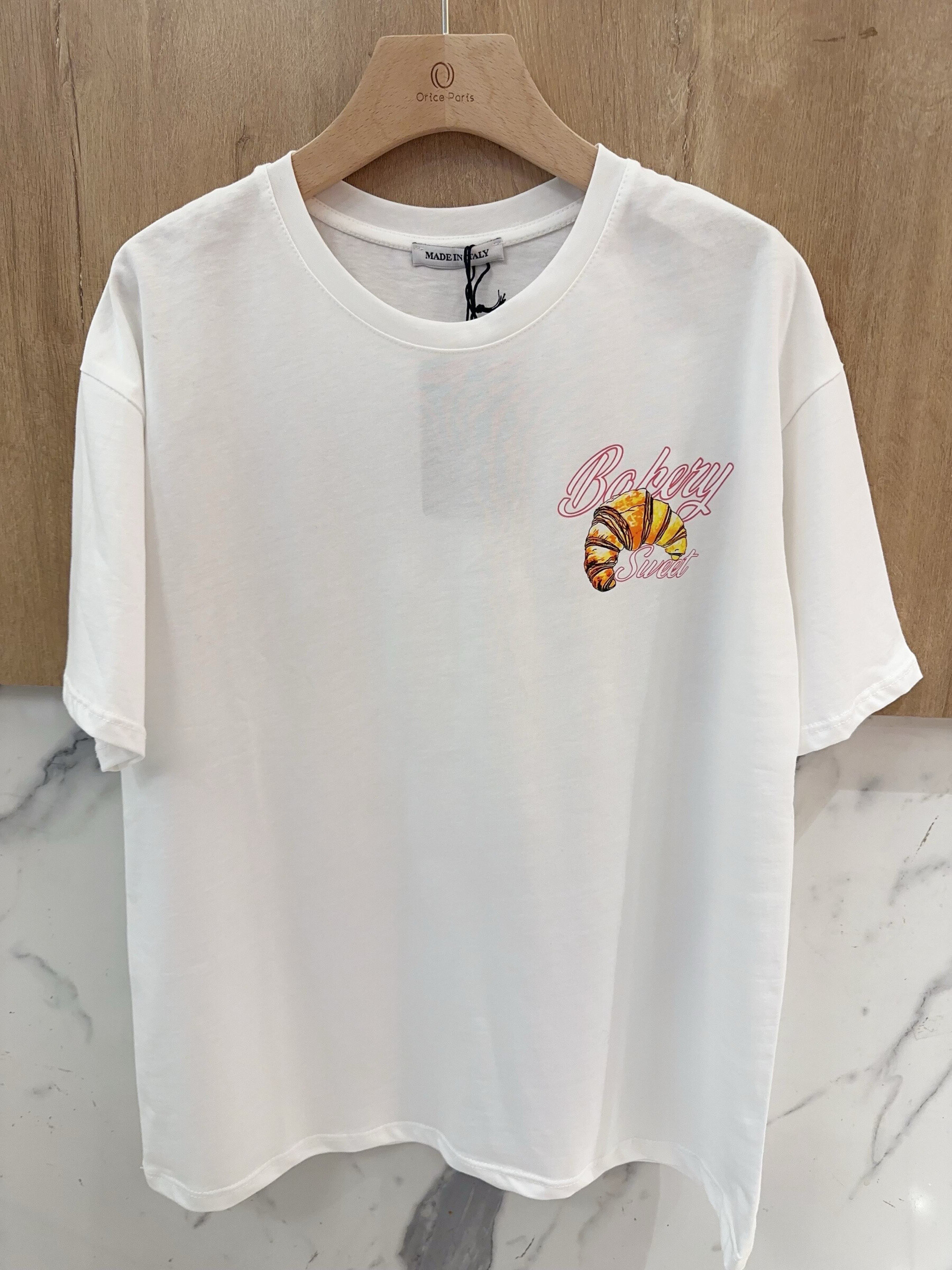 Grossiste Orice - T-shirt TU à imprimé blanc foncé en coton