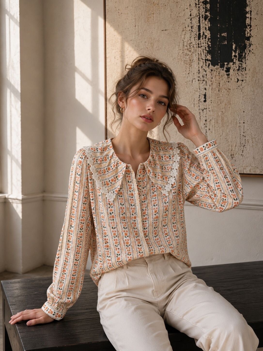 Wholesaler Orice - Cotton blouse with Peter Pan collar