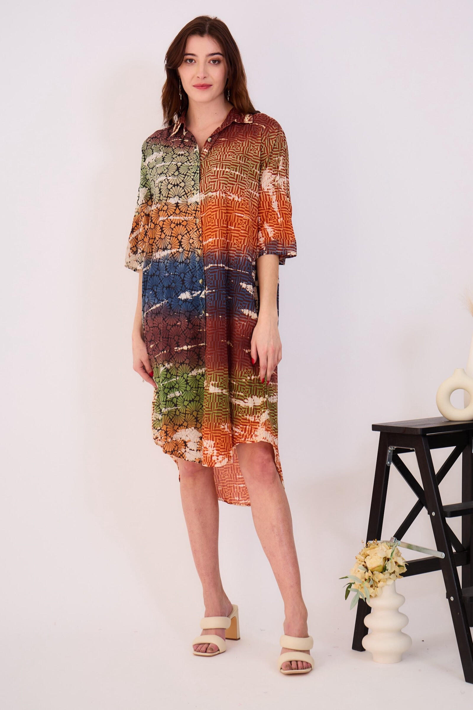 Grossiste Orice - Longue tunique en coton Tie and dye
