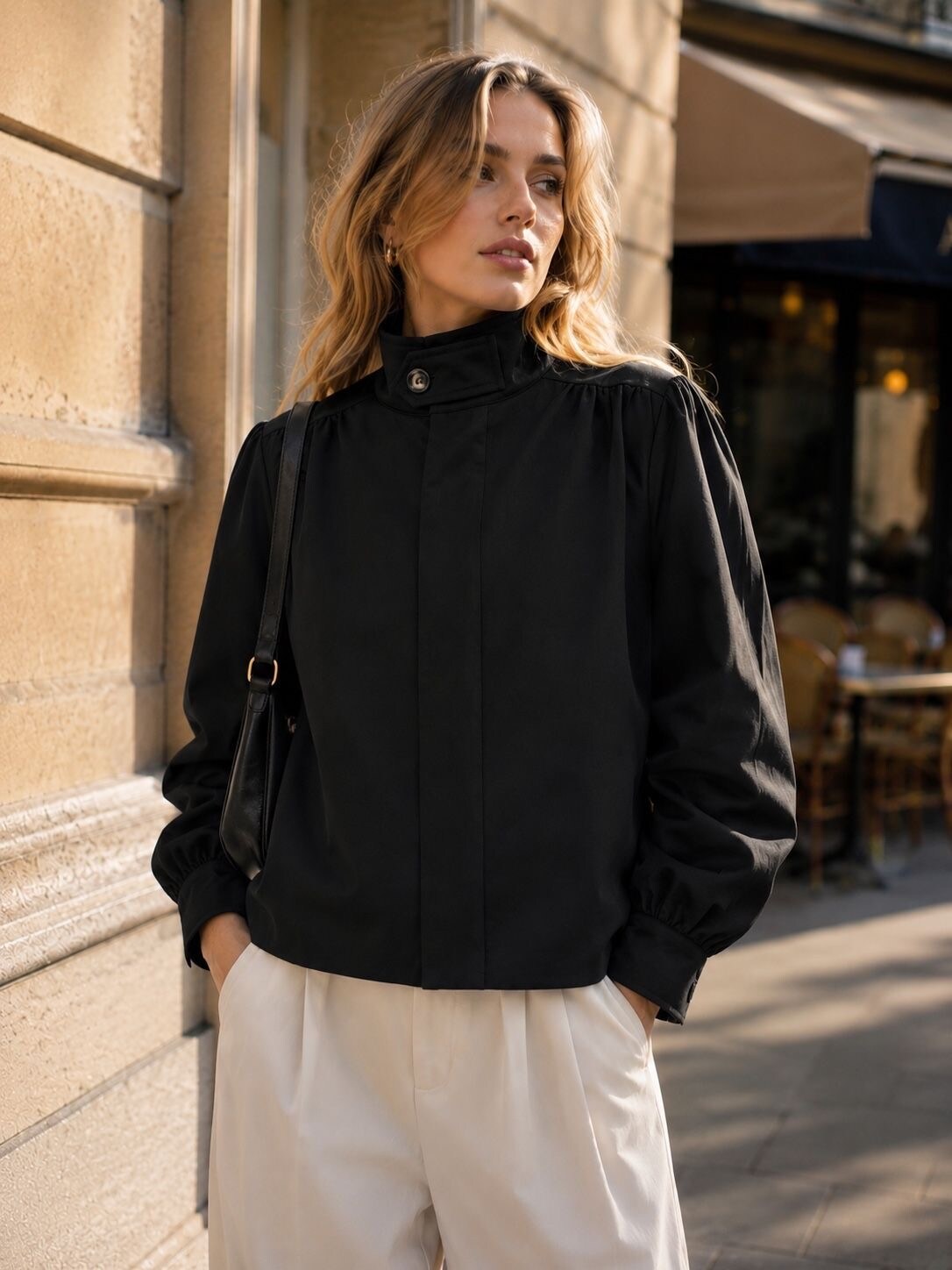 Grossiste Orice - Veste courte fluide à col montant et fronces
