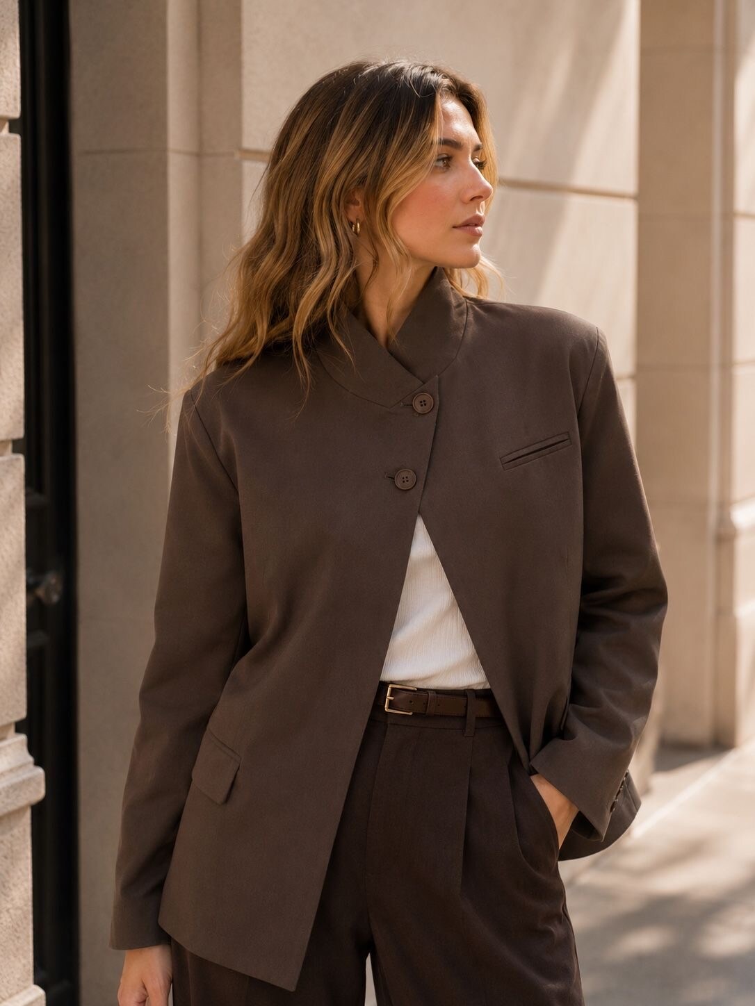 Großhändler Orice - Asymmetrischer Blazer mit hohem Kragen und doppelreihiger Knopfleiste