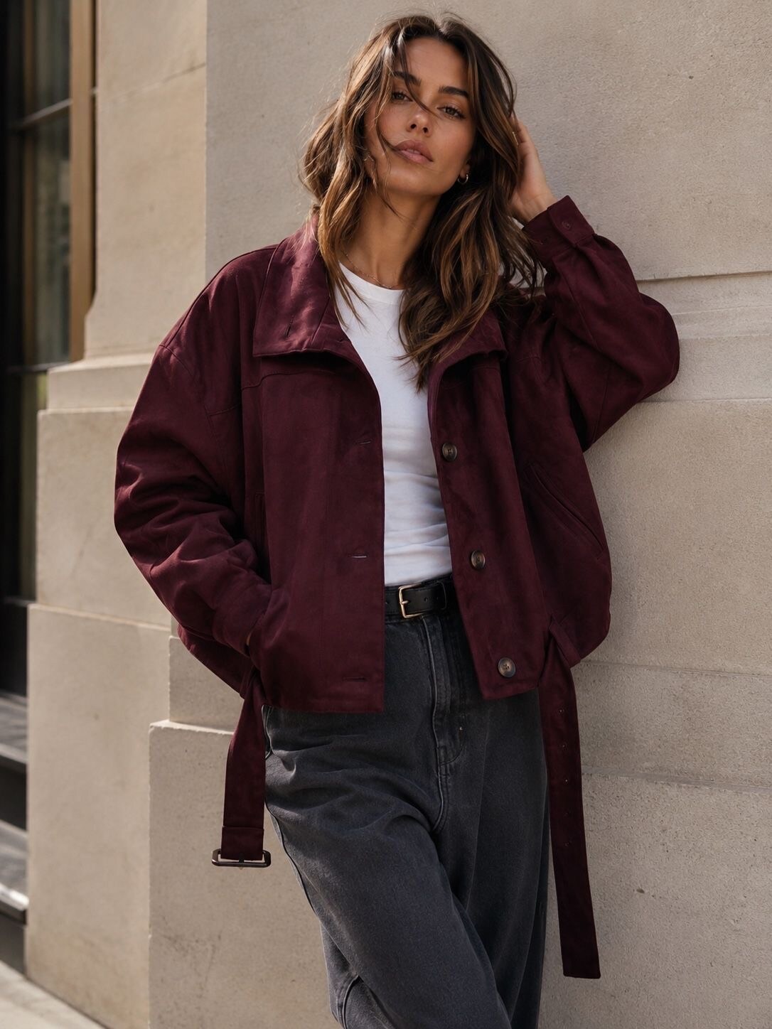 Grossiste Orice - Veste courte en suédine avec ceinture à la base