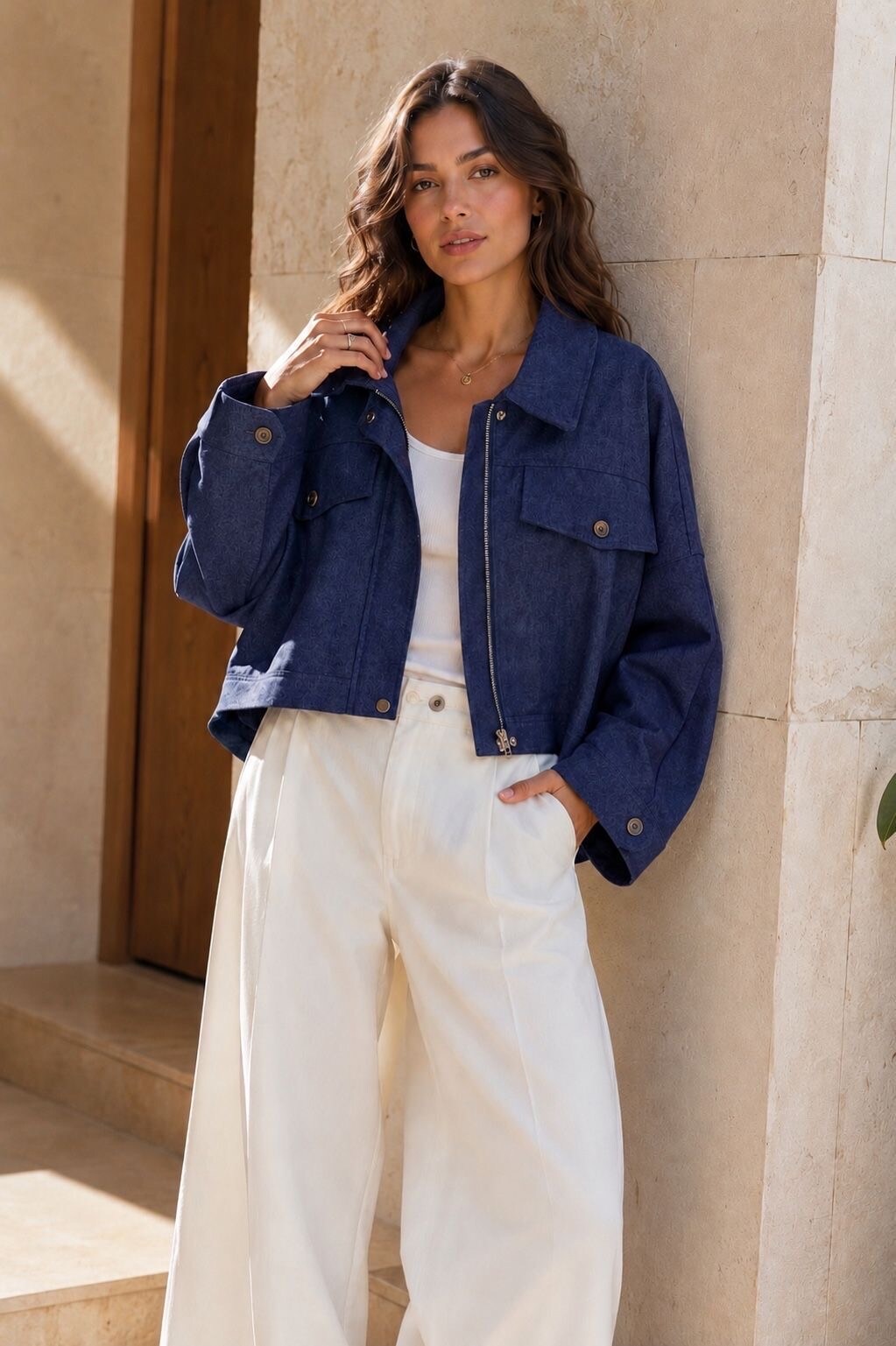 Grossiste Orice - Veste courte OVERSIZE style surchemise à col chemise et poches plaqué