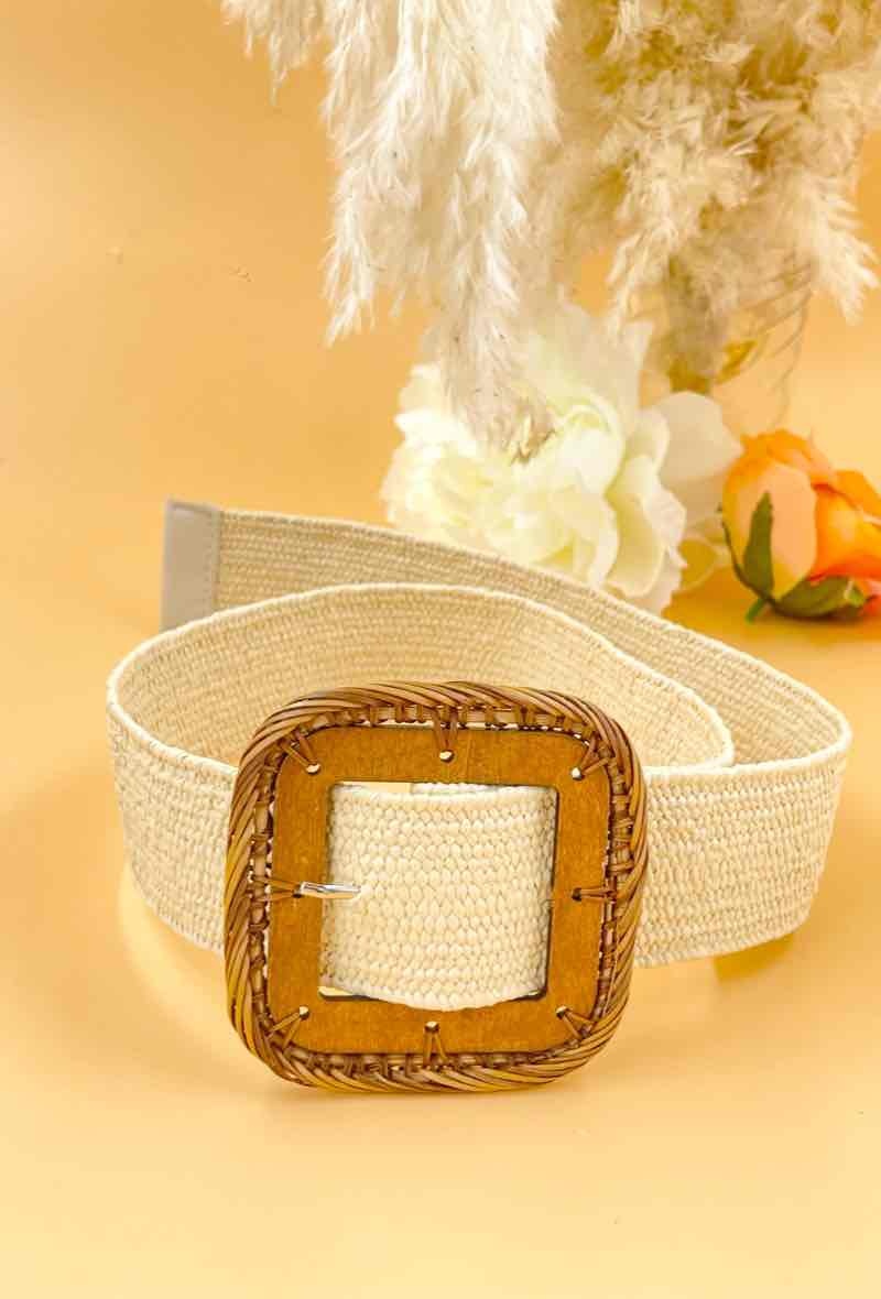 Grossiste ORIENT&CO - Ceinture élastique avec boucle bois 8cm