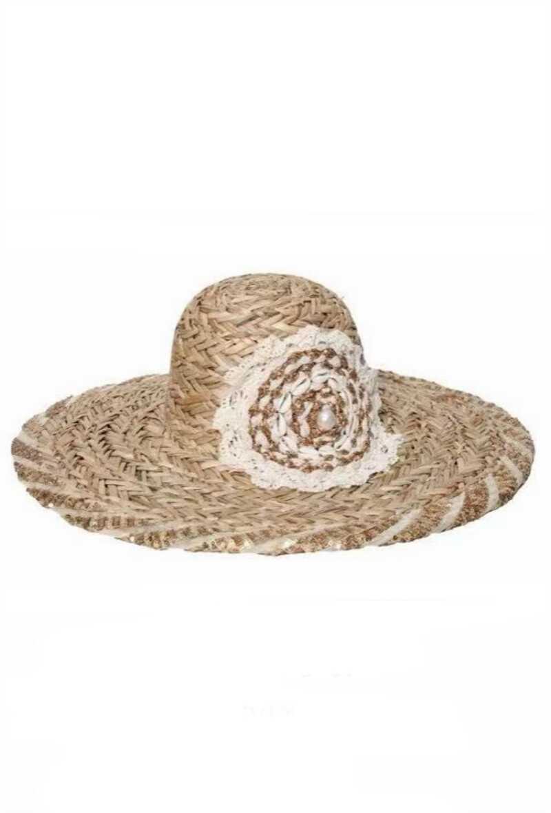 Wholesaler ORIENT&CO - Straw hat with lace and sequins