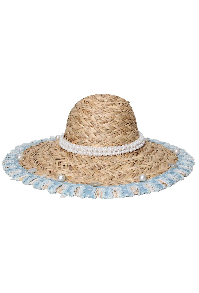 Wholesaler ORIENT&CO - Straw hat with denim trim