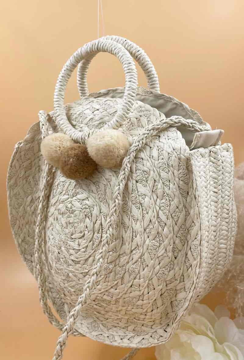 Grossiste ORIENT&CO - Sac à main en osier circulaire pompon