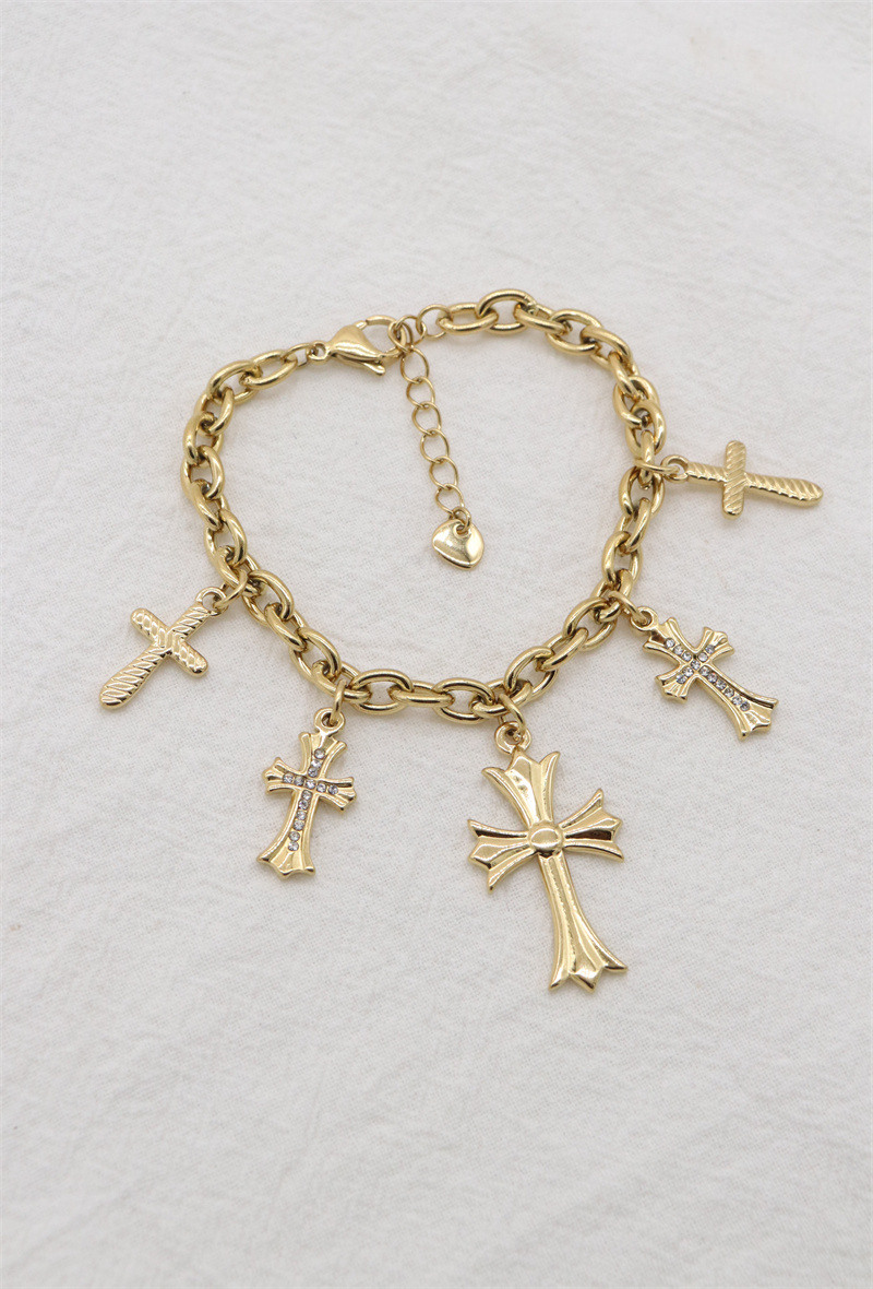Grossiste ORIENT EXPRESS FIRST - Bracelet en acier inoxydable ajustable Croix Charms