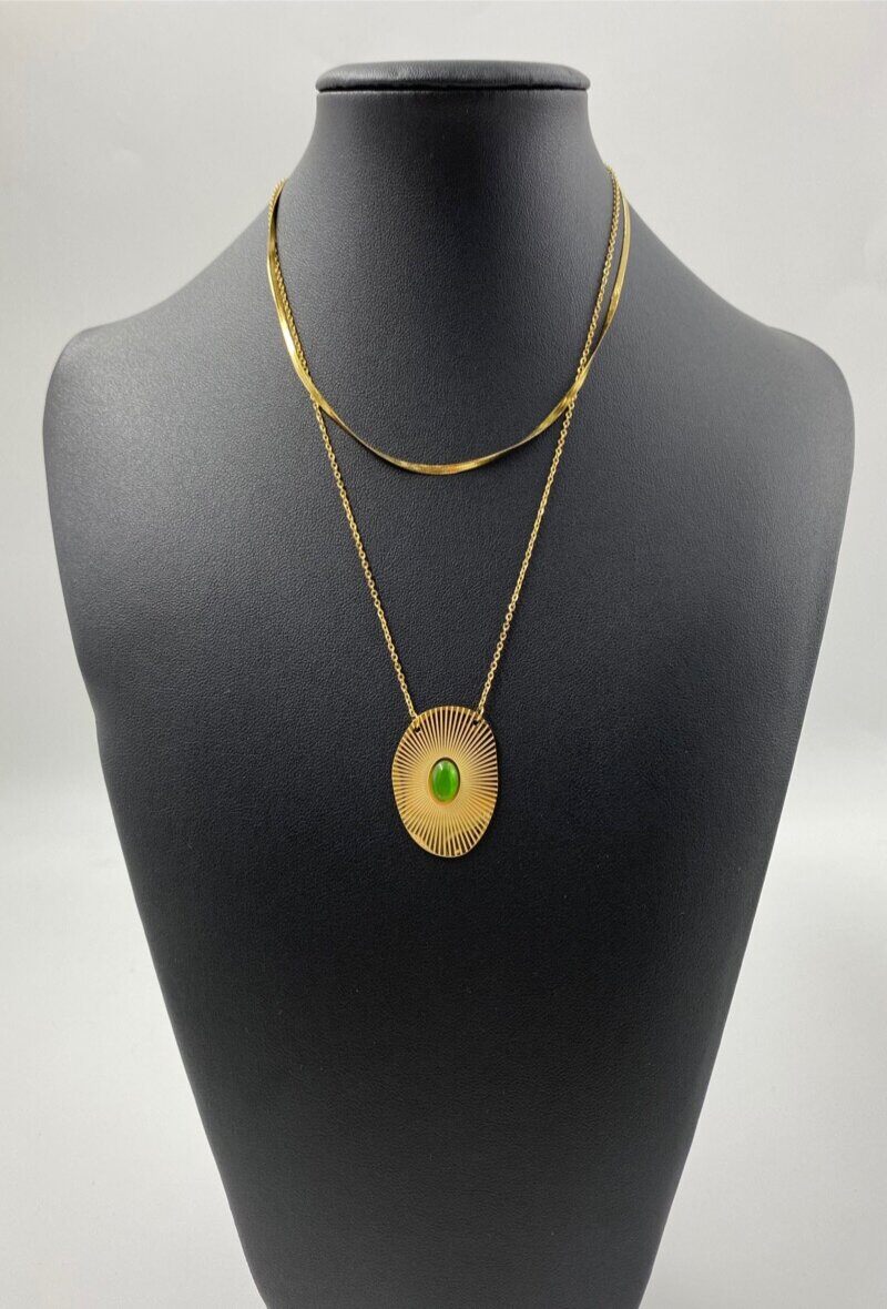 Grossiste ORIENT EXPRESS FIRST - Collier en acier inoxydable double pendentif soleil avec pierre