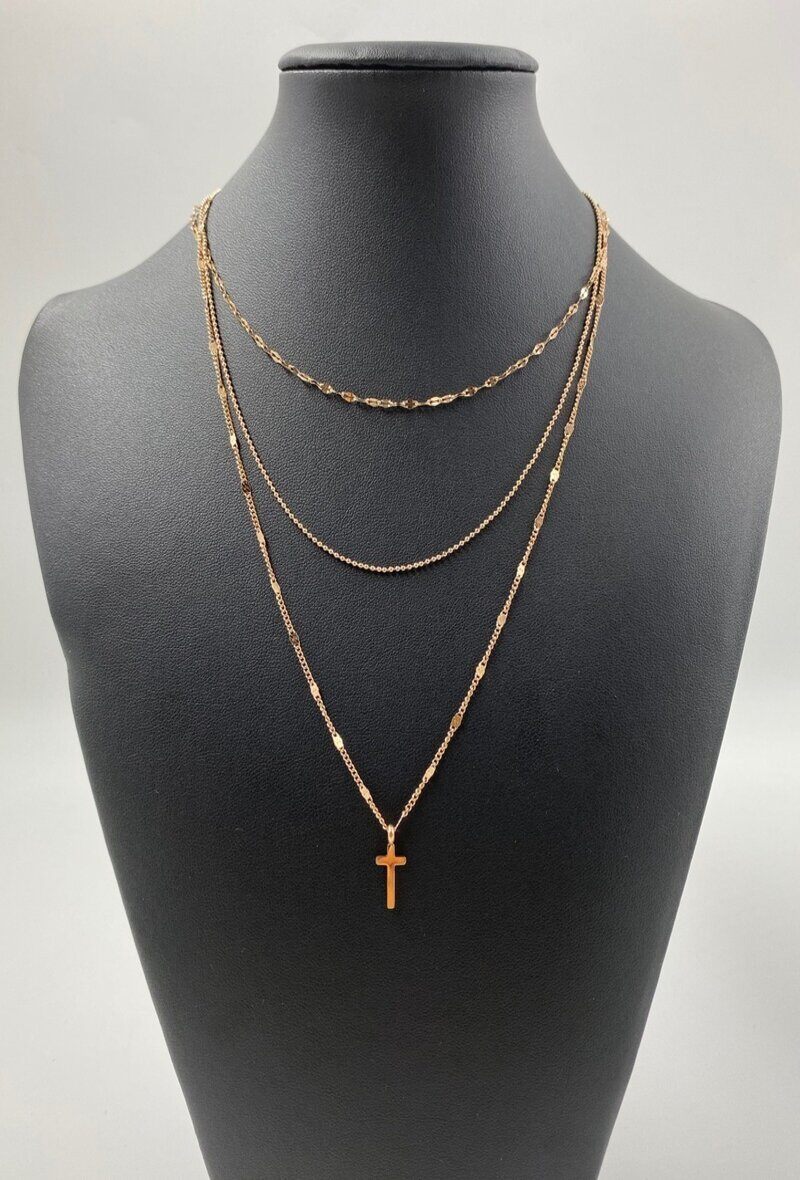 Grossiste ORIENT EXPRESS FIRST - Collier en acier inoxydable triple layer avec une croix