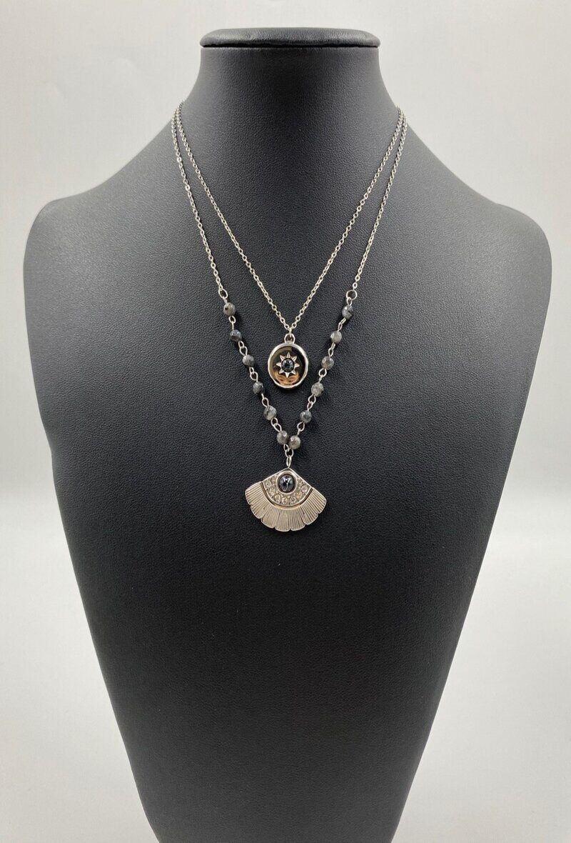 Grossiste ORIENT EXPRESS FIRST - Collier en acier inoxydable double style bohème avec pierre et cristaux