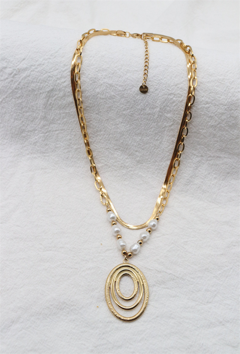 Grossiste ORIENT EXPRESS FIRST - COLLIER DOUBLE CHAINE EN ACIER INOXYDABLE + PERLES