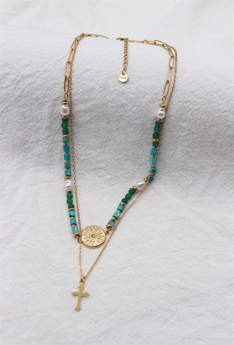 Grossiste ORIENT EXPRESS FIRST - COLLIER DOUBLE CHAINE EN ACIER INOXYDABLE + PIERRE NATURELLE