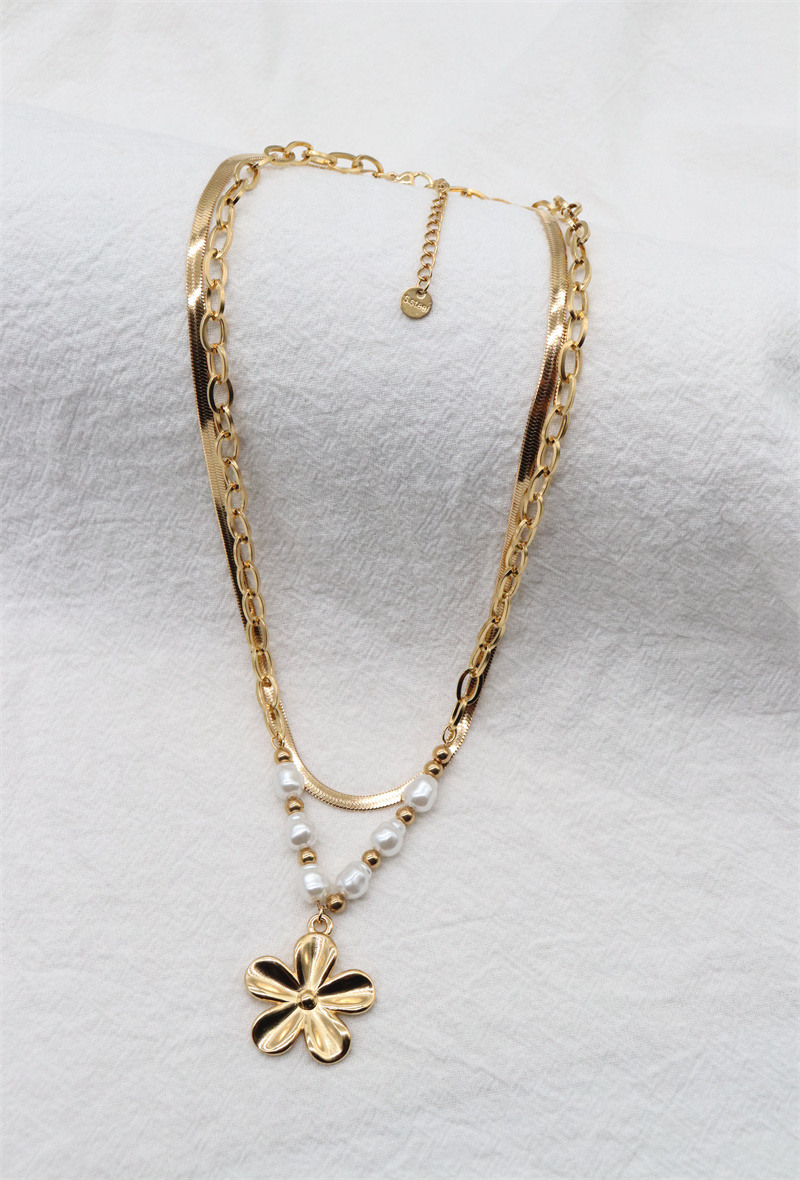 Grossiste ORIENT EXPRESS FIRST - COLLIER DOUBLE CHAINE EN ACIER INOXYDABLE + PERLES