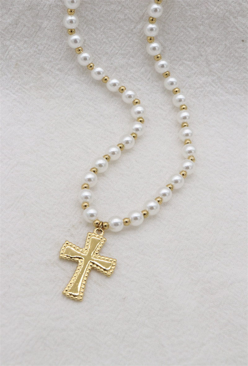 Grossiste ORIENT EXPRESS FIRST - Collier ajustable en acier inoxydable Perles and Croix