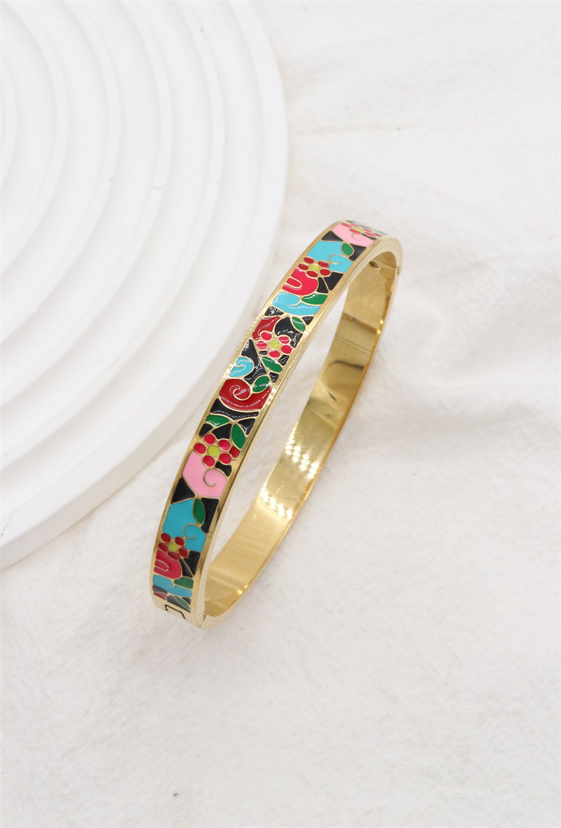 Grossiste ORIENT EXPRESS FIRST - Bracelet jonc émail en acier inoxydable ouvrable largeur 8MM