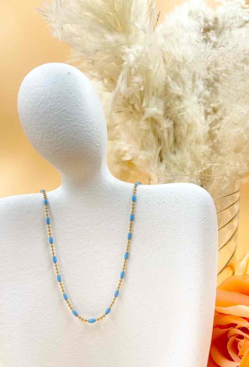 Wholesaler Orient Express - Necklace pearls gold and blue surgical steel