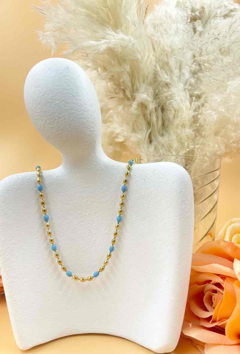 Wholesaler Orient Express - Necklace pearls gold and blue surgical steel