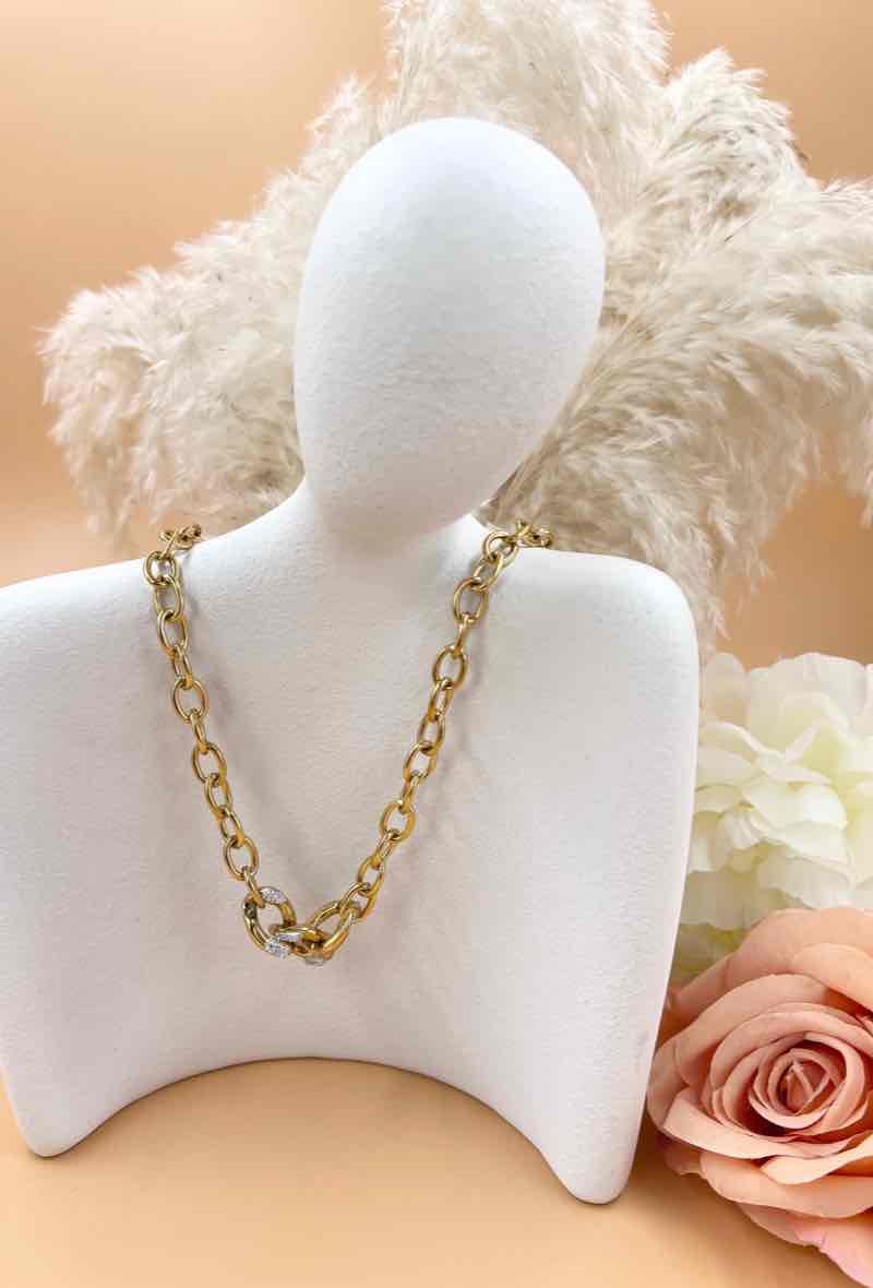 Wholesaler Orient Express - Chain Necklace Gold Rhinestone Surgical Steel