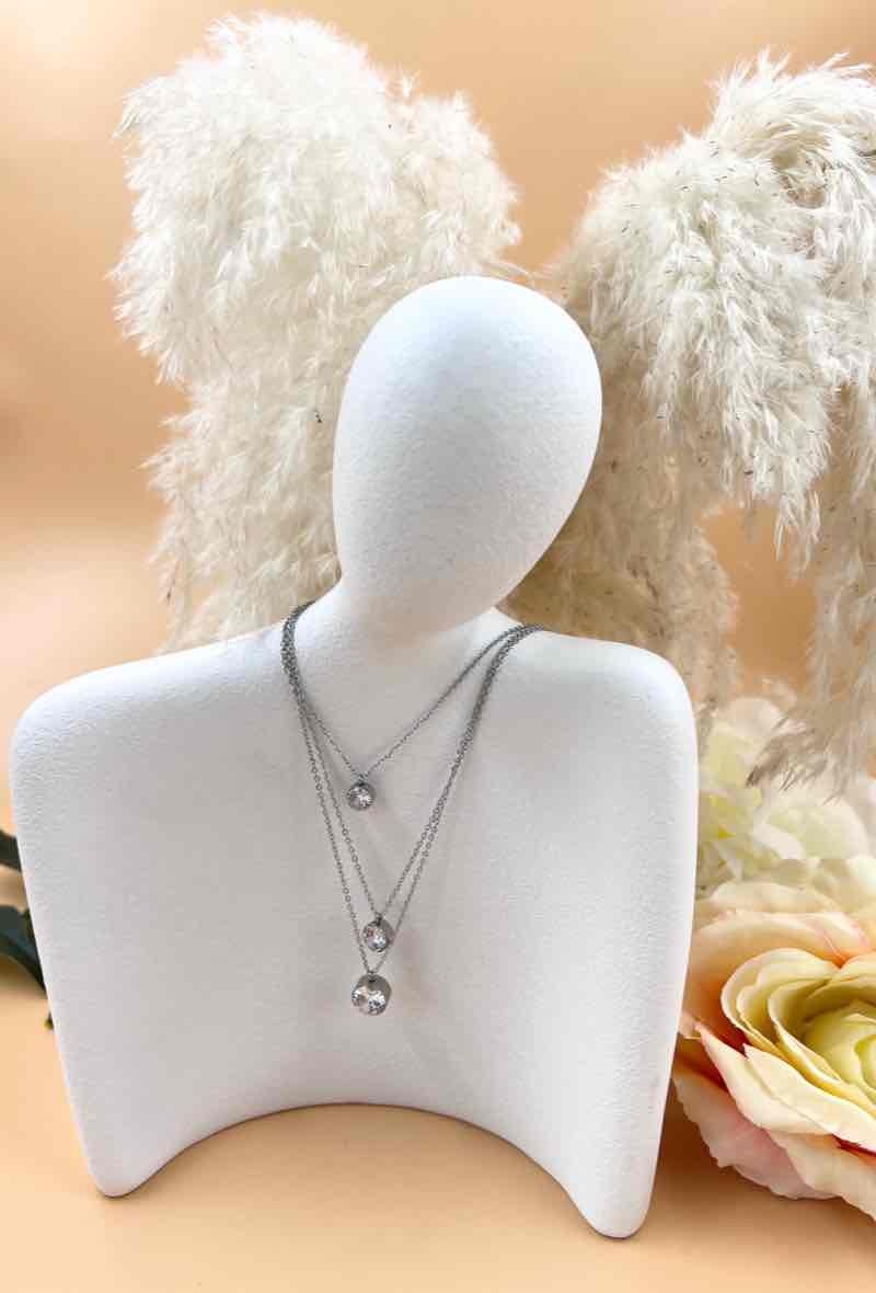 Grossista Orient Express - Collana a catena multipla con triplo strass in acciaio chirurgico