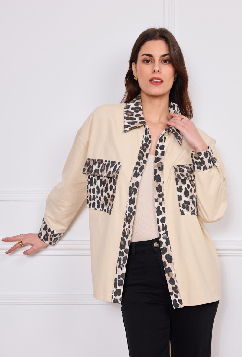 Wholesaler Orlinn - Denim jacket with leopard details