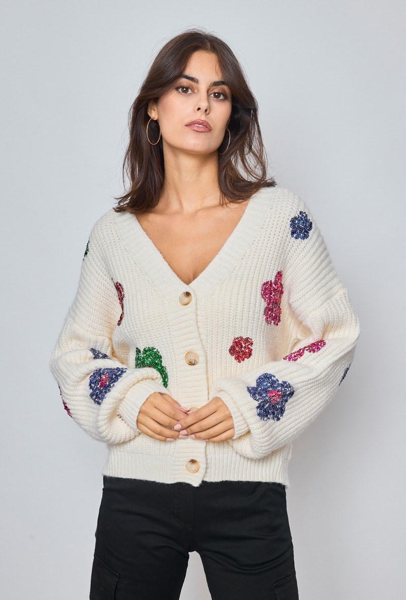 Wholesaler Orlinn - Sequin flowers cardigan