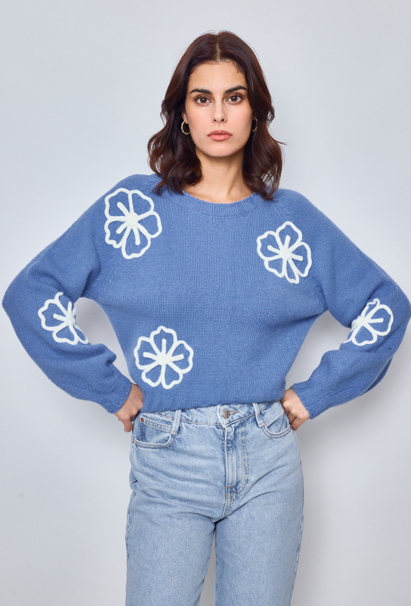 Wholesaler Orlinn - EMBROIDERED FLOWERS SWEATER ROUND NECK