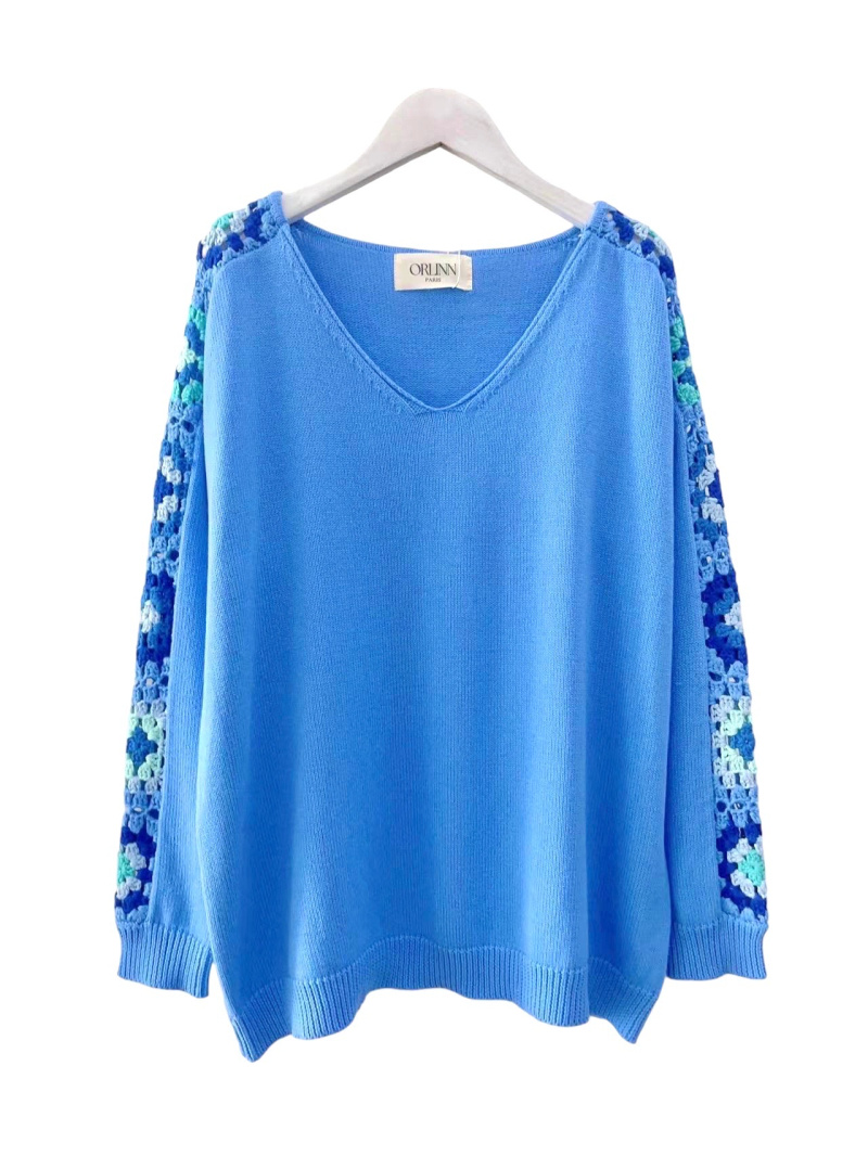 Wholesaler Orlinn - V-neck sweater with handmade crochet on sleeves