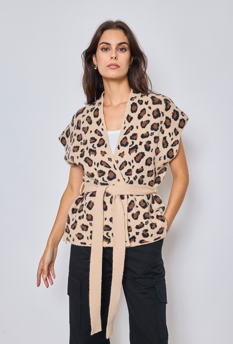 Wholesaler Orlinn - Sleeveless Leopard kimono with belt