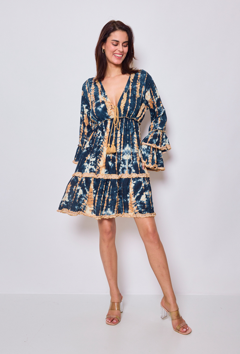 Wholesaler Orlinn - Tie&dye dress with flared sleeves