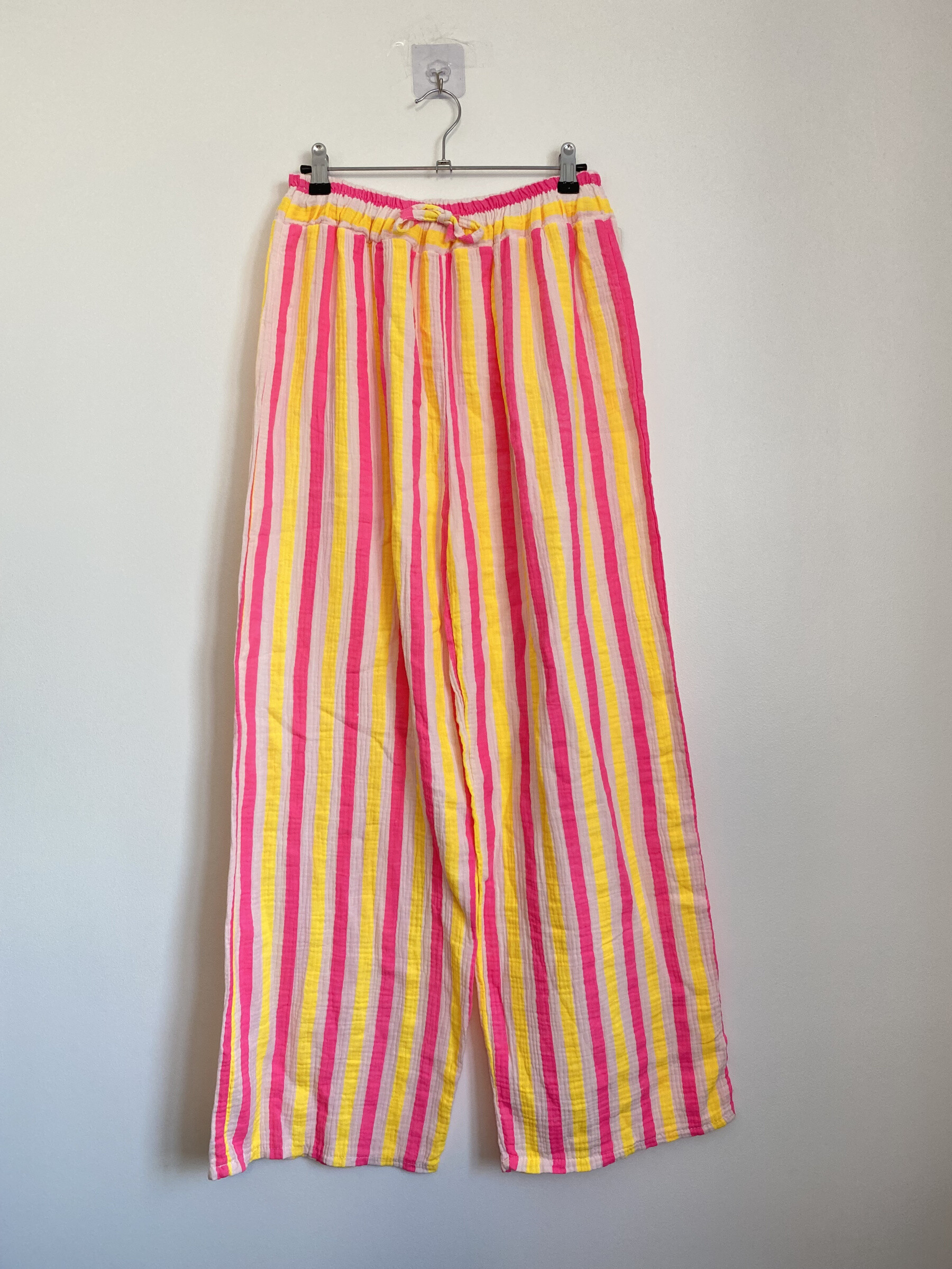 Grossiste Ornella Paris - Pantalon rayur fluo en gaze de coton