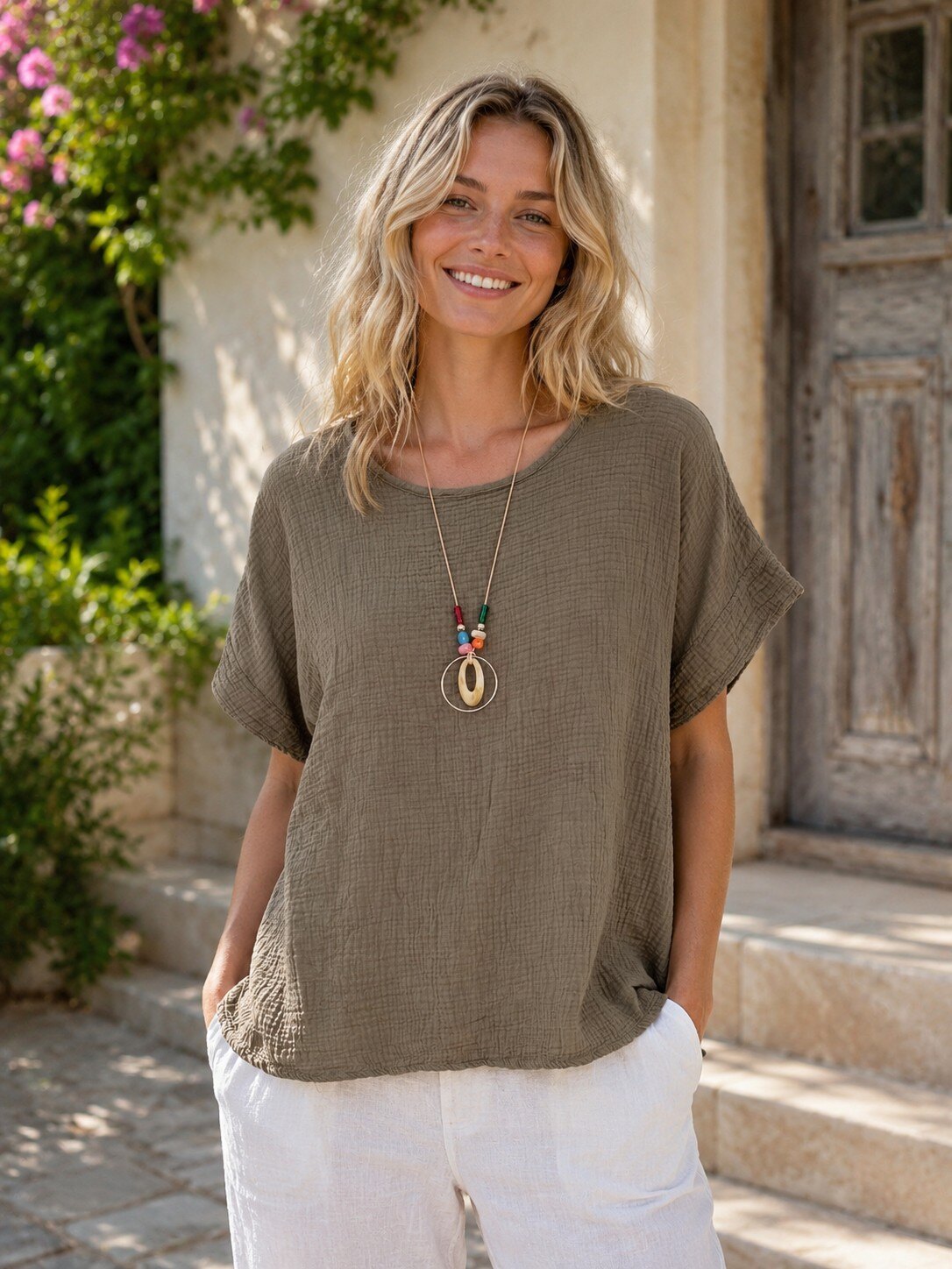 Grossiste Ornella Paris - Top en gaze de coton avec collier