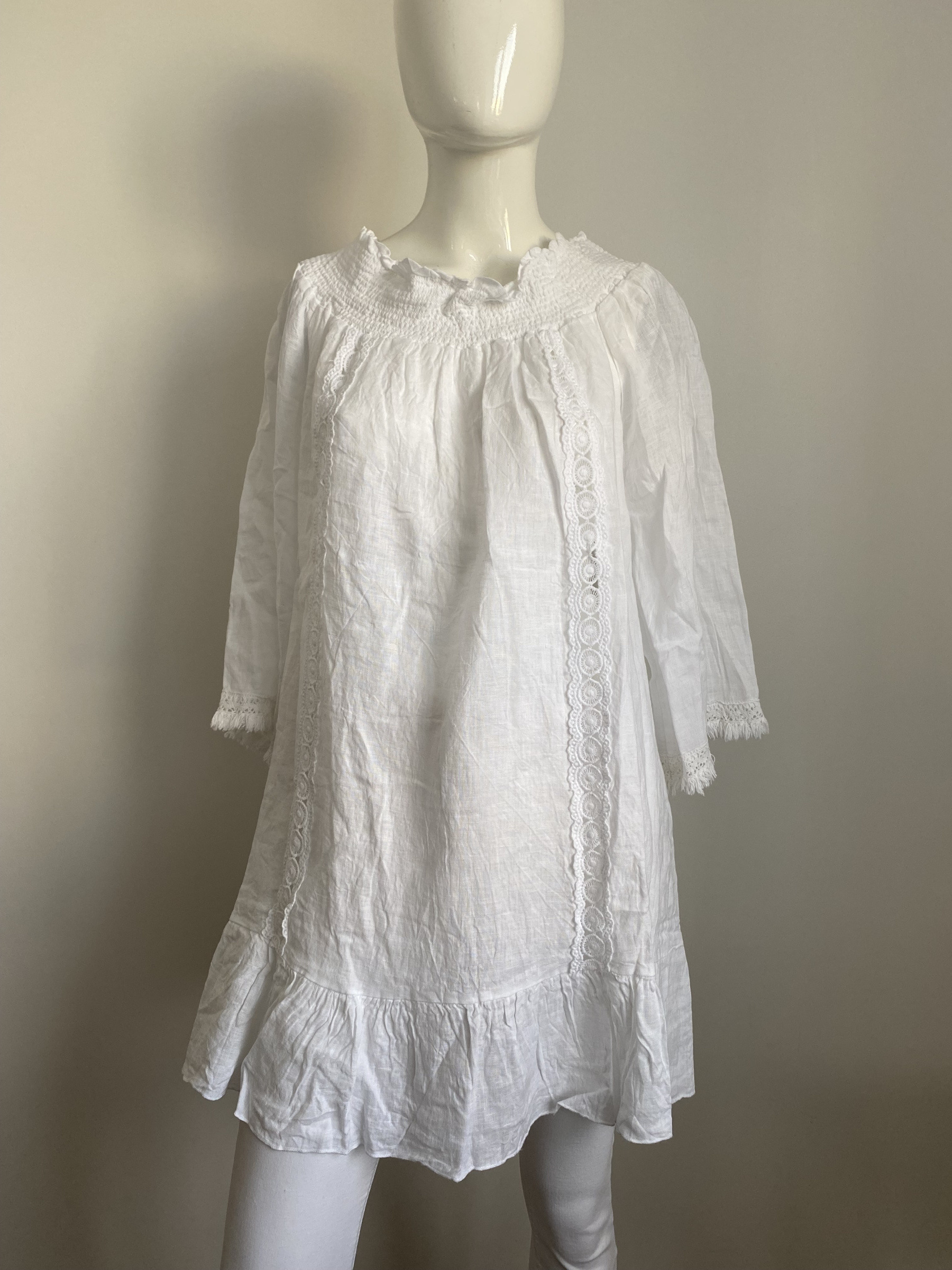 Tunique En Lin Brodée - Marque Sandro, Taille M, Couleur Beige, Neuf Sans étiquettes
