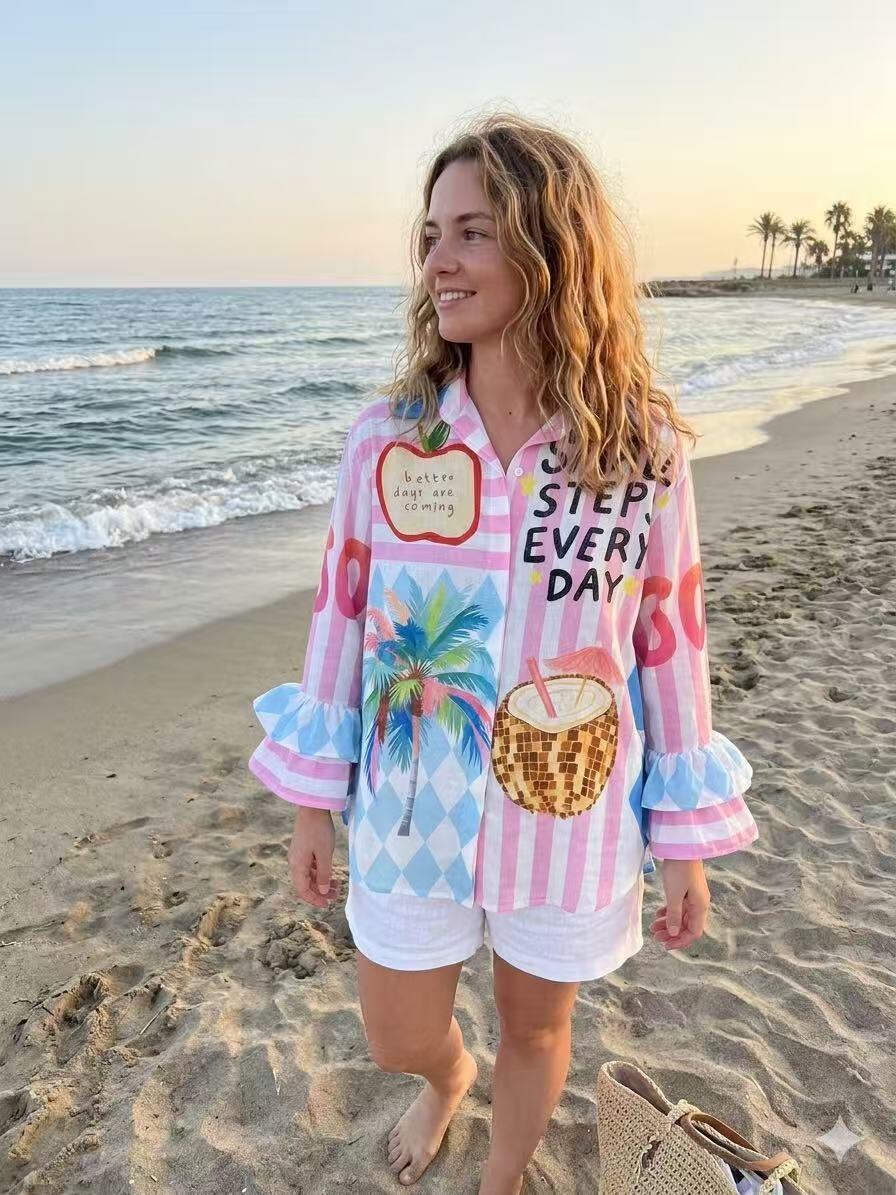 Mayorista OZ - BLUSA ESTAMPADA CON MANGAS CON VOLANTES
