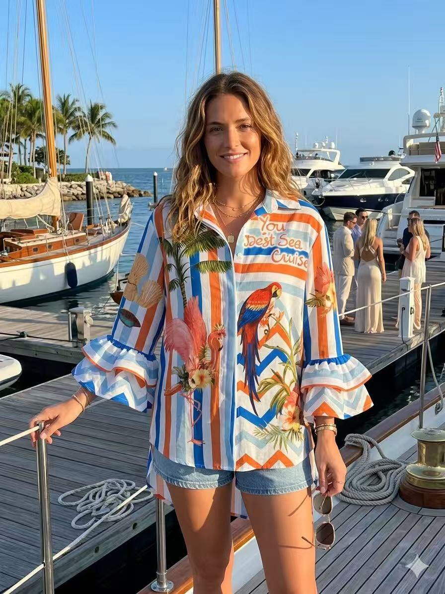 Mayorista OZ - CAMISA ESTAMPADA CON MANGAS VOLANTE