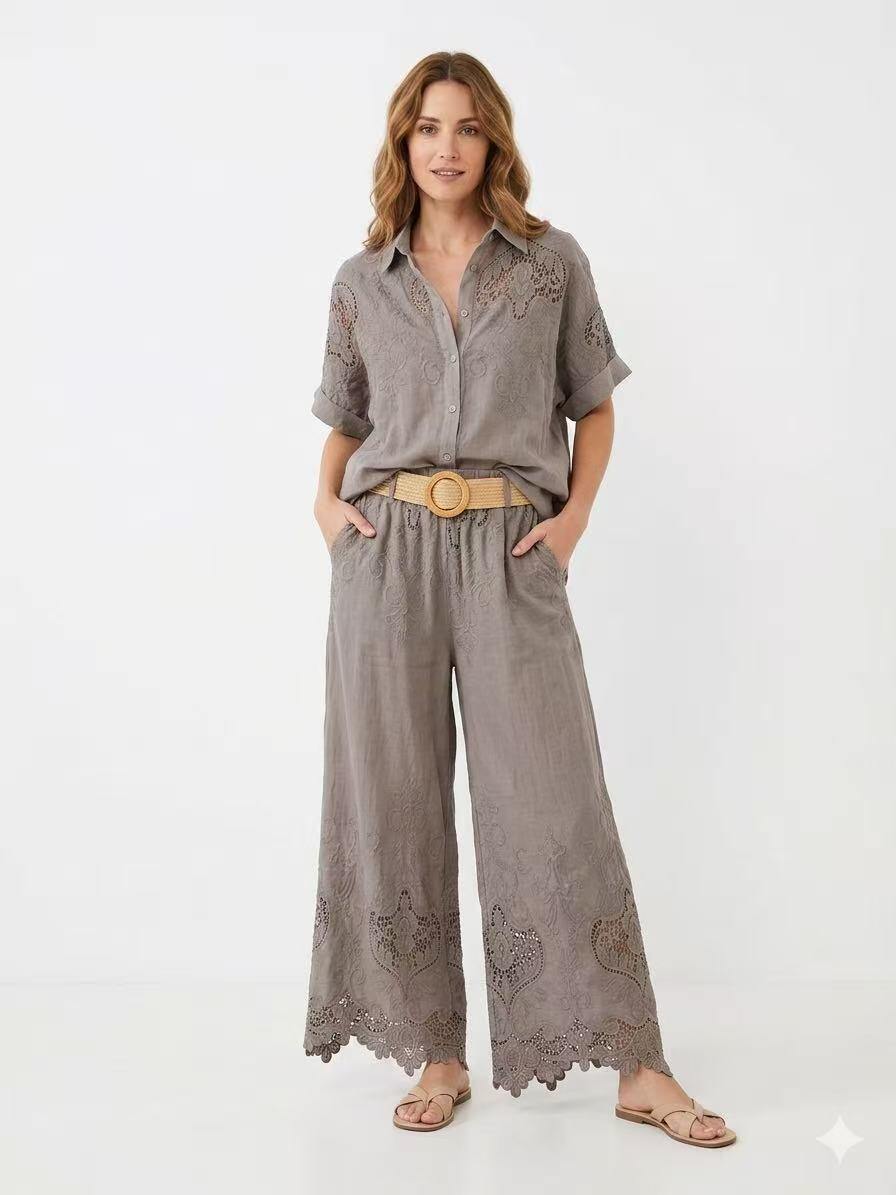 Wholesaler OZ - EMBROIDERED TROUSERS IN PURE COTTON