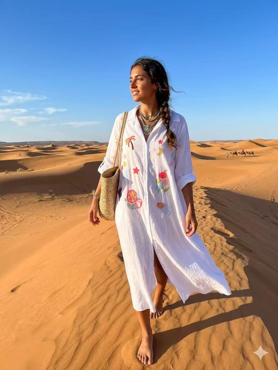Wholesaler OZ - COTTON SHIRT DRESS WITH EMBROIDERY