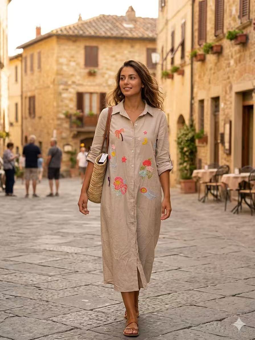 Grossista OZ - VESTITO CAMICIA IN COTONE CON RICAMO