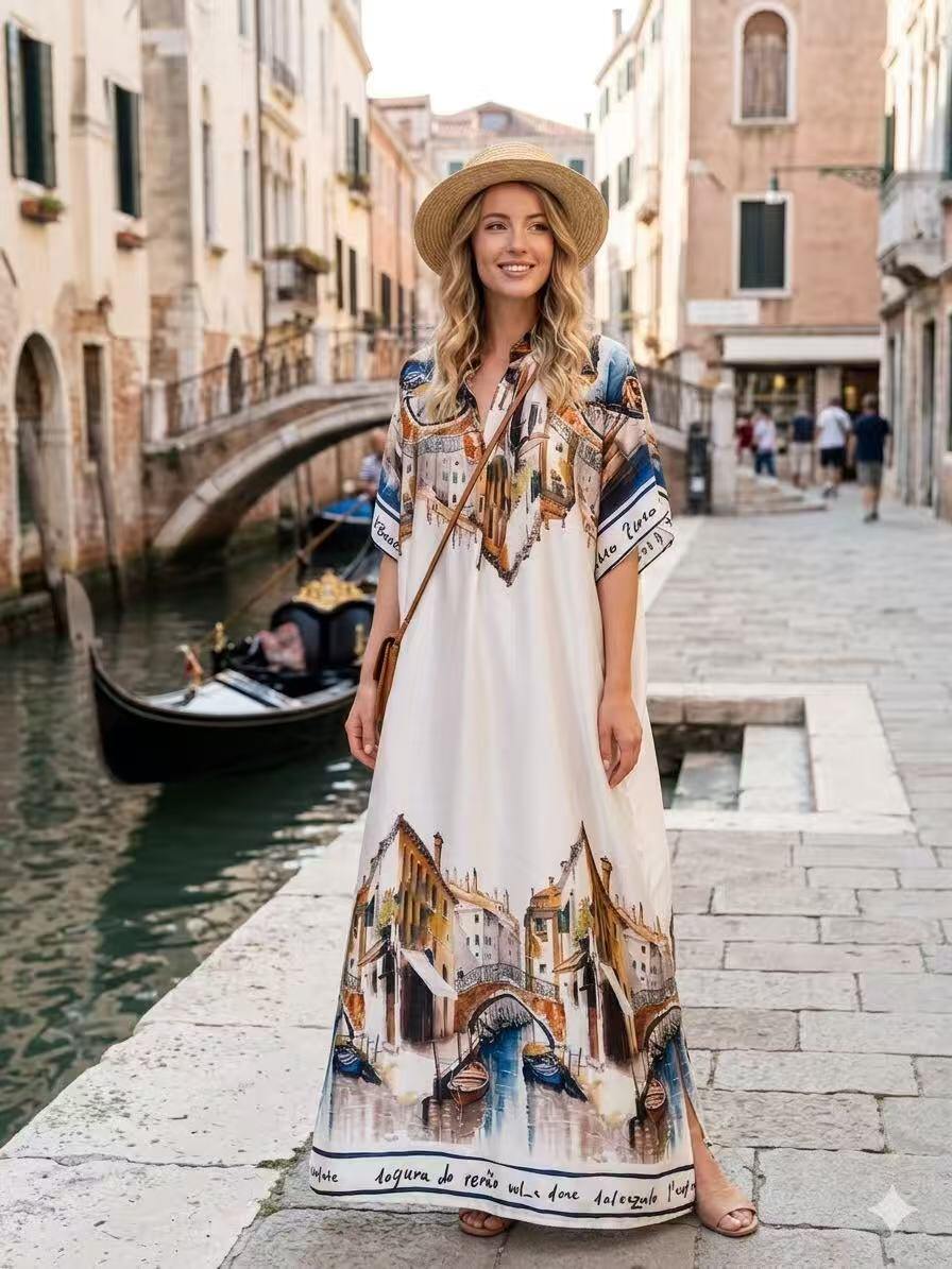 Wholesaler OZ - PRINTED SATIN DRESS