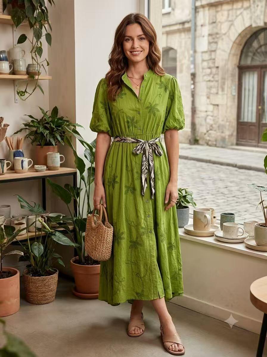 Wholesaler OZ - SHIRT DRESS WITH PUFF SLEEVES