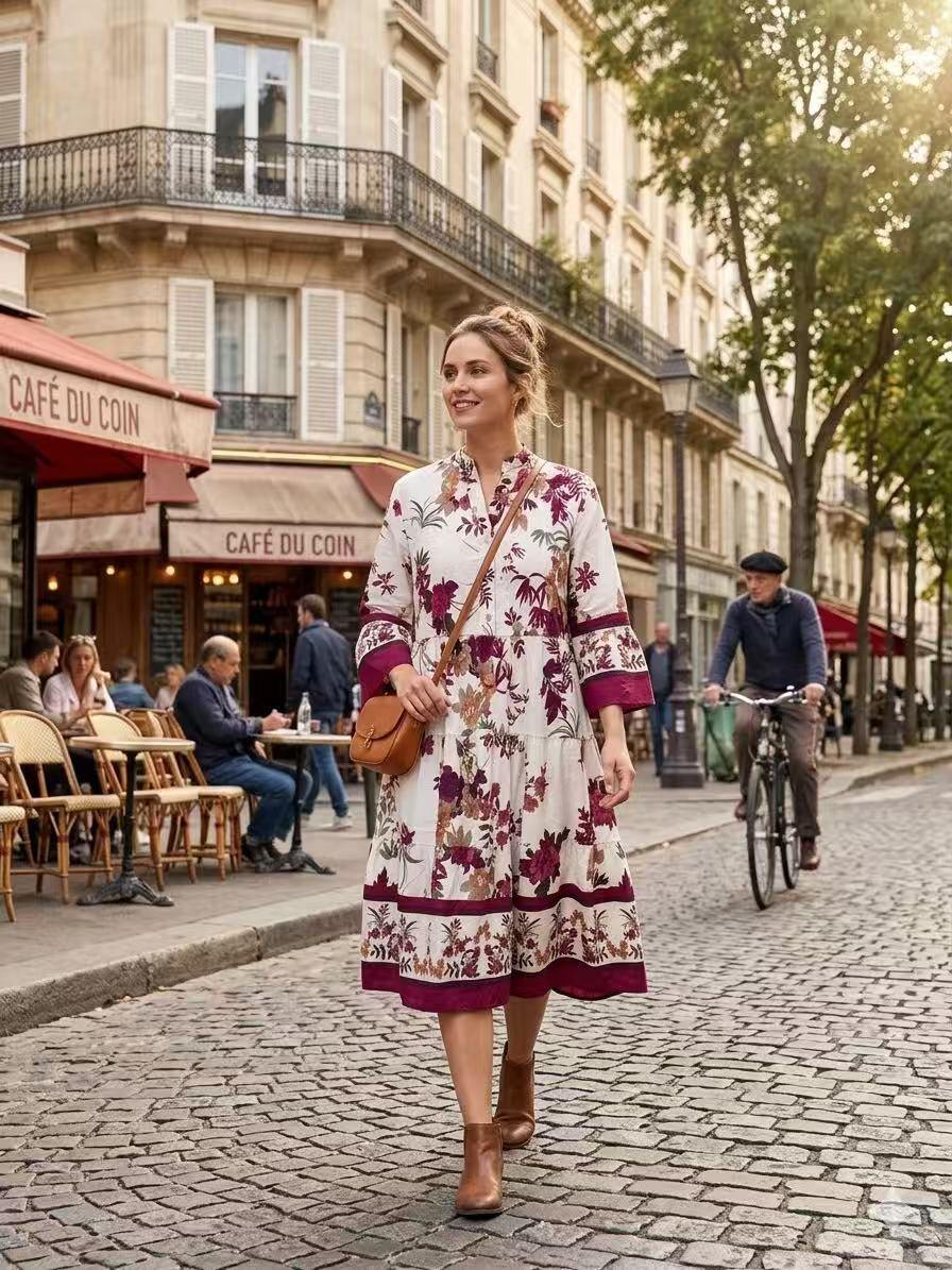 Mayorista OZ - VESTIDO ESTAMPADO EN LONA DE ALGODÓN