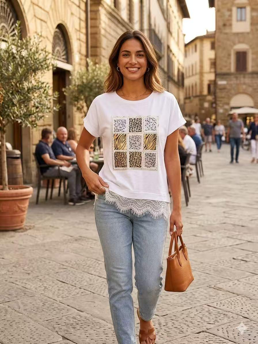 Wholesaler OZ - PRINTED T-SHIRT WITH LACE