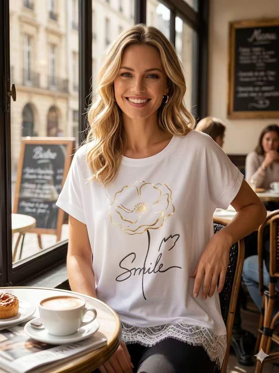 Wholesaler OZ - PRINTED T-SHIRT WITH LACE
