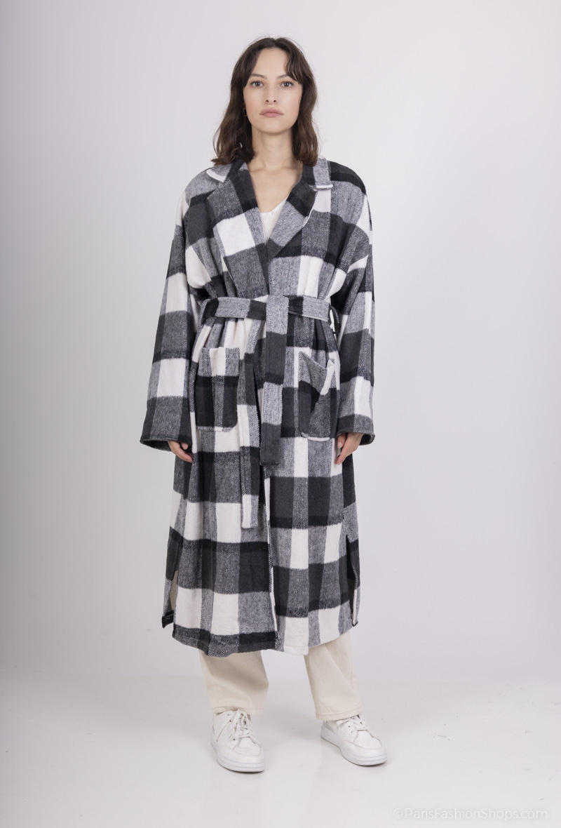Grossiste PANEIGE PARIS - Manteau long à carreaux avec ceinture