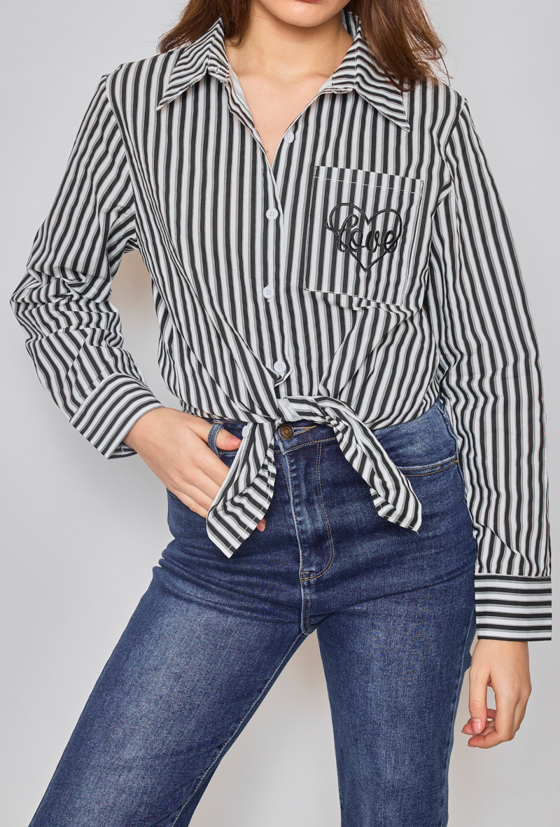 Grossiste Paris et Moi - Chemise à rayures épaisses doublées brodée "LOVE"