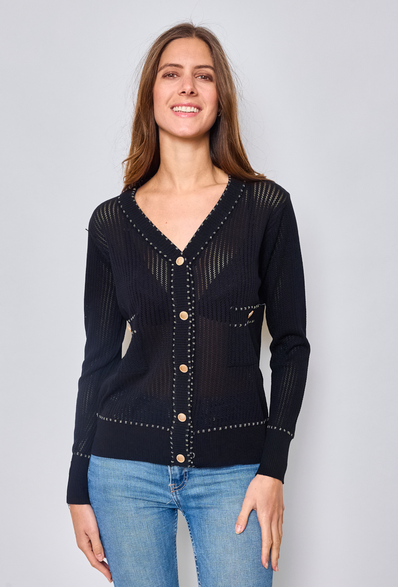Grossiste Paris et Moi - Gilet à poches en maille perforée ref 8948