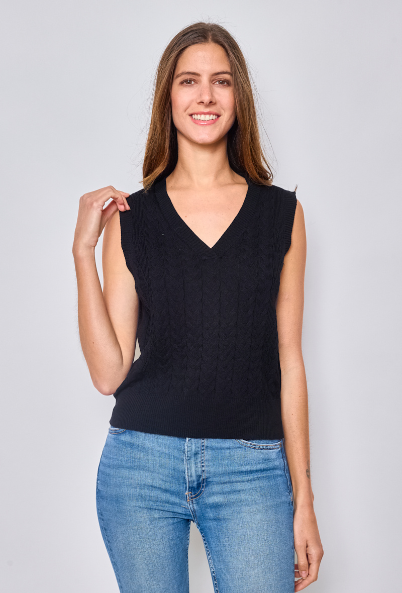 Grossiste Paris et Moi - Pull sans manches à motifs torsadés