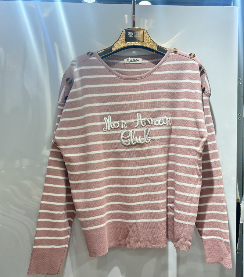 Grossiste Paris et Moi - Pullover marinière "Mon Amour Club".