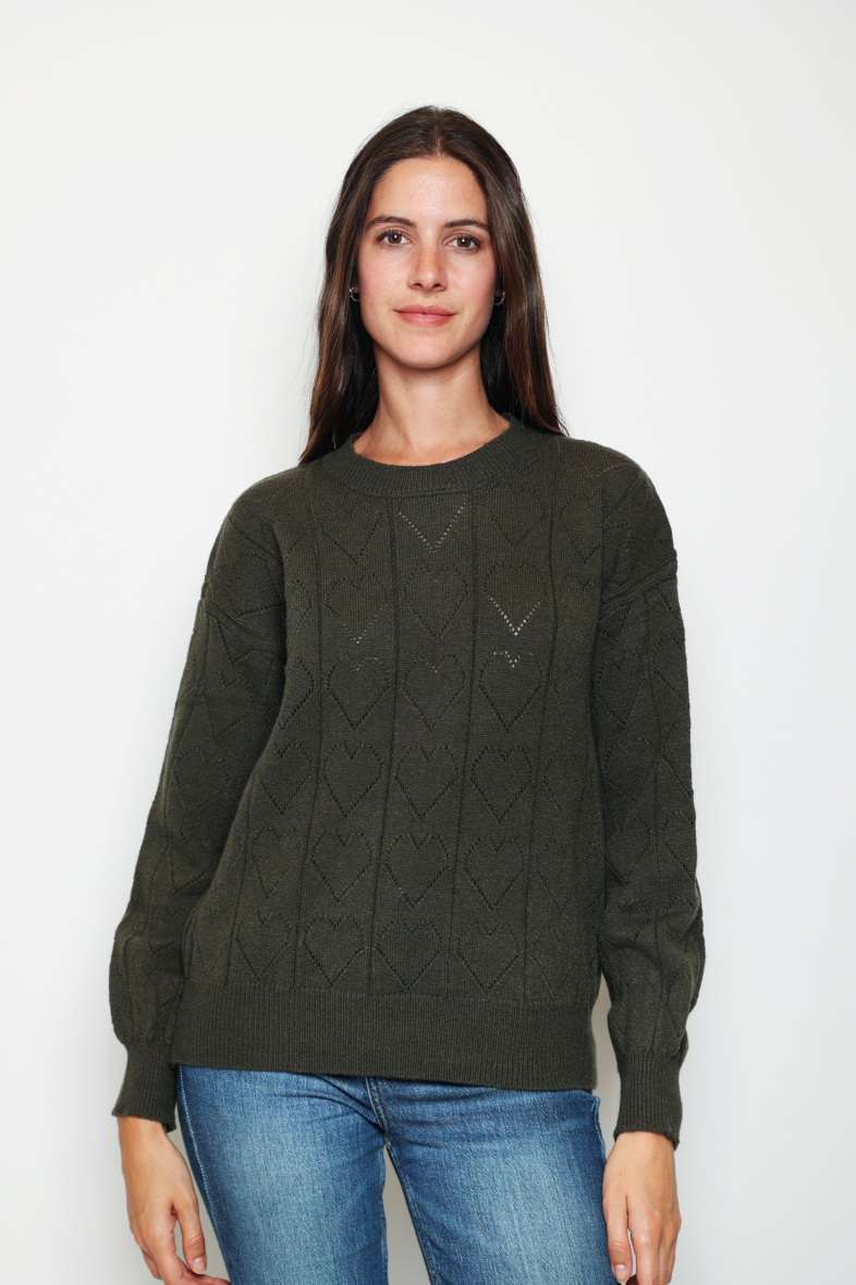 Grossiste Paris et Moi - Pullover col rond en maille perforée en forme de cœurs.