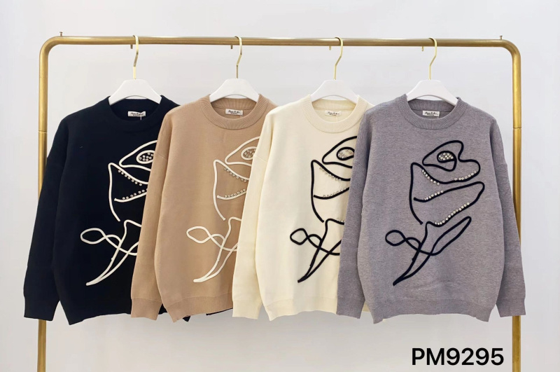 Grossiste Paris et Moi - Pullover oversize col rond à broderie 3D